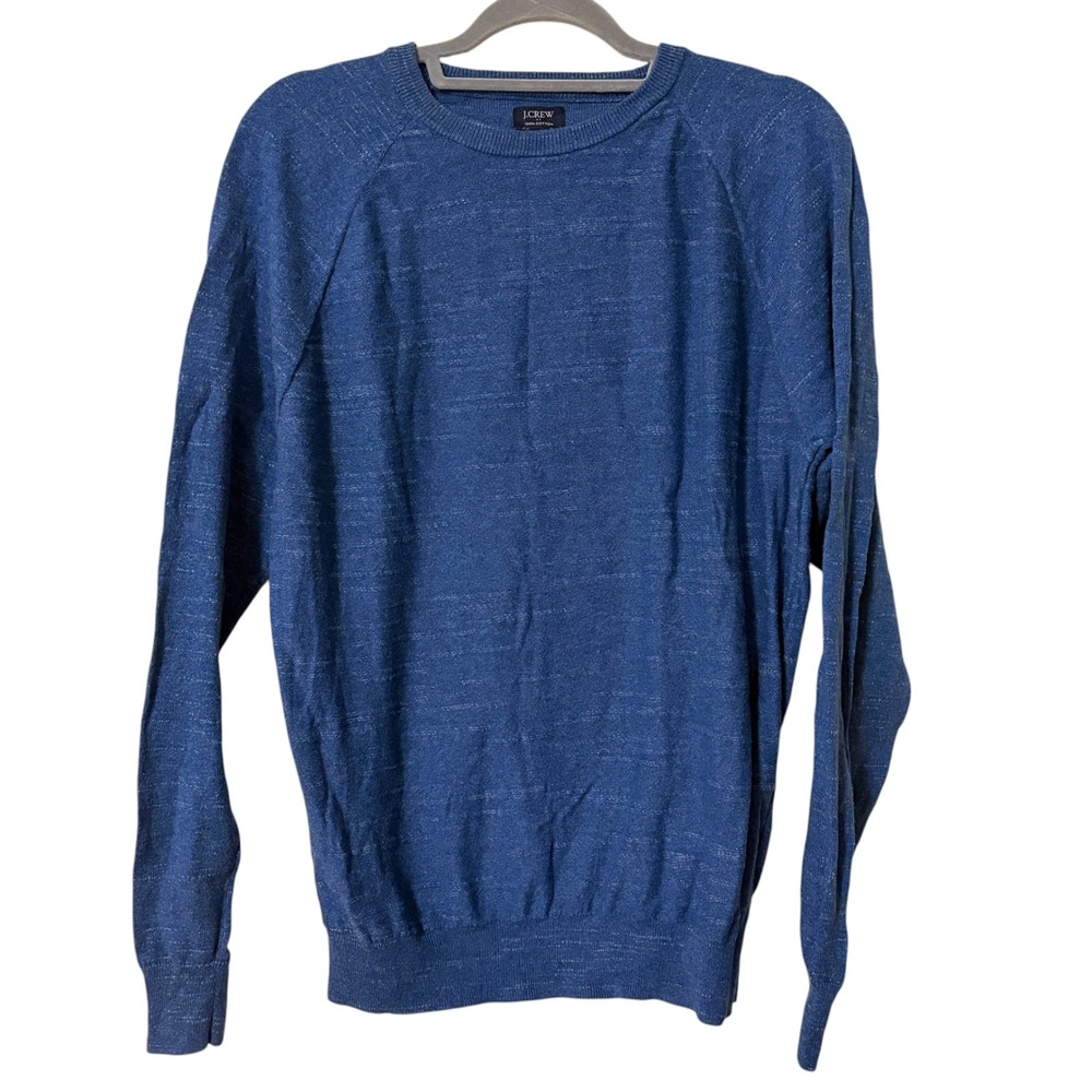 J.Crew Mens M Sweater Blue 100% Cotton Marled Raglan Crewneck Pullover